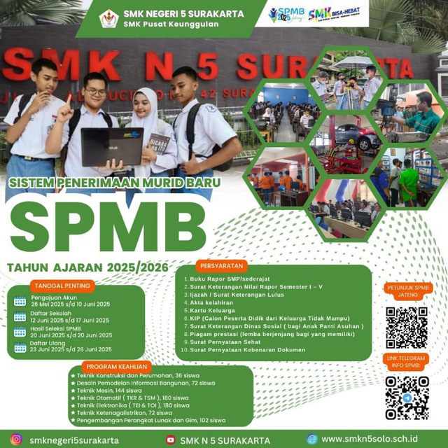 SMK Negeri 5 Surakarta Membuka Seleksi Penerimaan Murid Baru (SPMB) Tahun Pelajaran 2025/2026