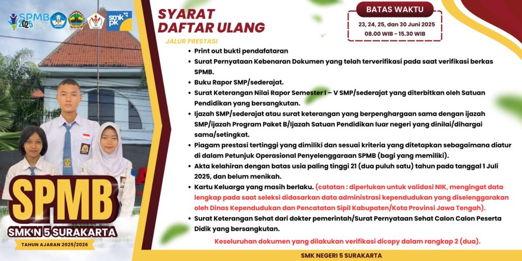Pengumuman Calon Murid Baru yang Diterima dan Syarat Daftar Ulang SMK Negeri Jawa Tengah 2025